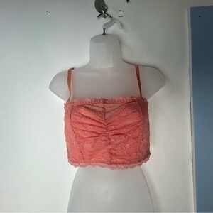 Torrid Curve Cottagecore Pink Lace Spaghetti Strap Ruched Crop Bralette Size‎ 00